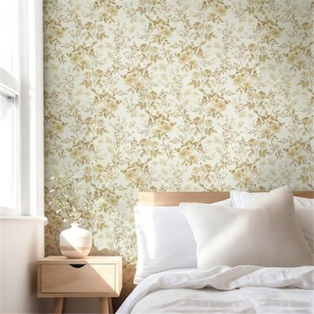 16.9" x118" Boho Floral Peel and Stick Wallpaper Yellow Brown Flower Leaf - Picture 2 of 7
